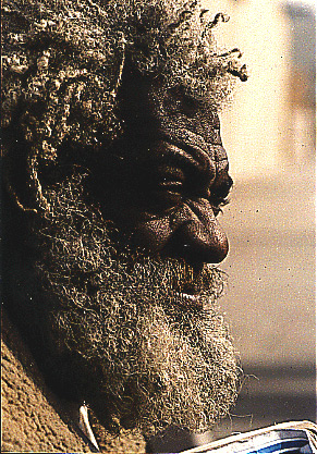 Close up of man with white hair and beard